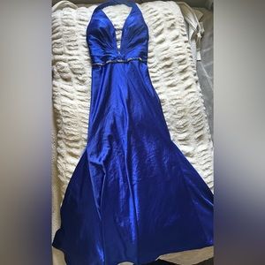 💓 Femme small blue Long halter tie backless dress maxi prom party formal Barbie